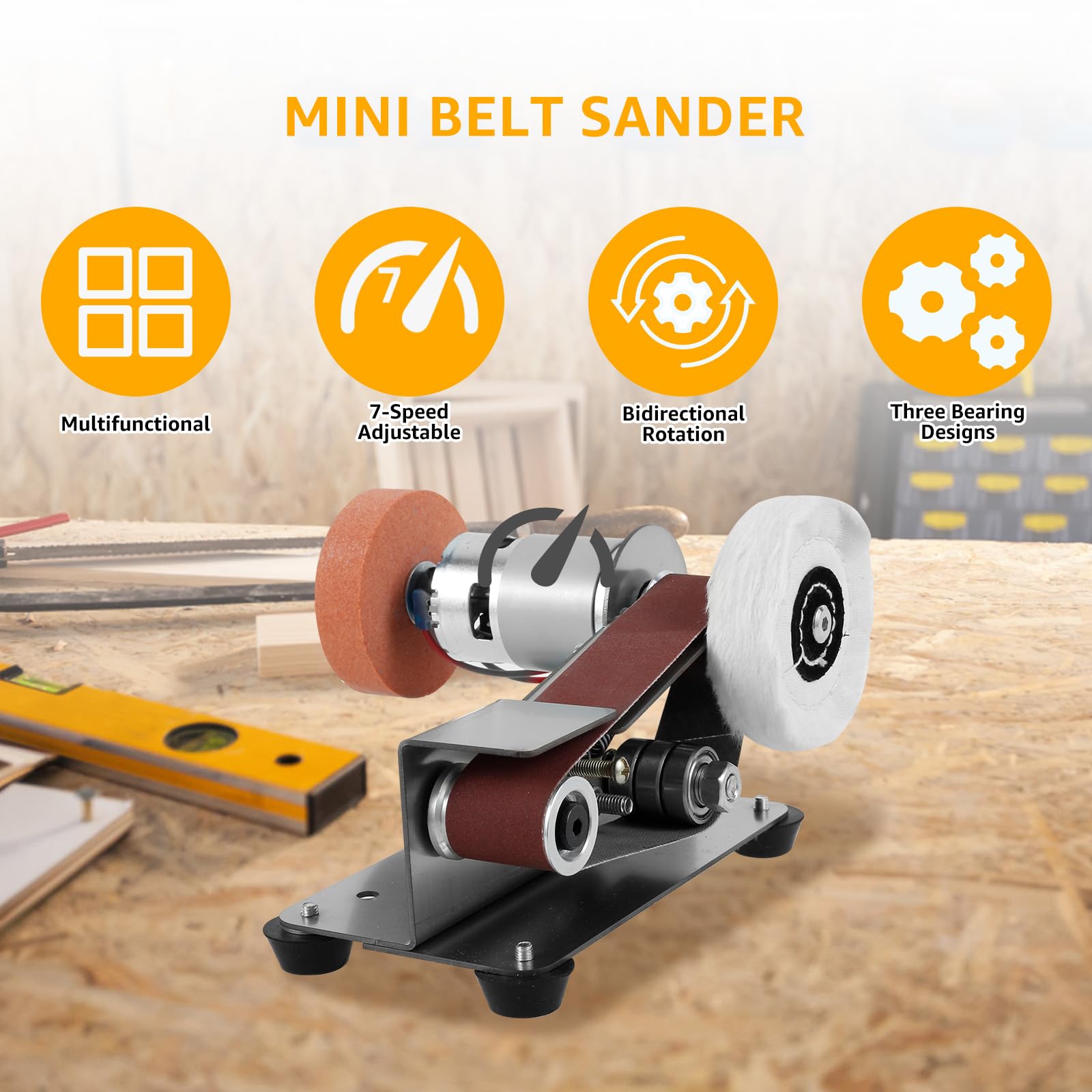 Mini Belt Sander, 15° Electric Spindle Knife Sharpener Bench Grinder Sanding Machine, 7 Adjustable Speed Electric Belt Grinder, Polishing Grinding Machine for Metal Jewelry