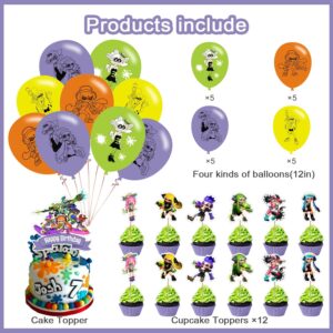 Mnhjkiuo 𝑺𝒑𝒍𝒂𝒕𝒐𝒐𝒏 3 Birthday Party Decorations, Video Game Party Supplies with Happy Birthday Banner, Cupcake Cake Toppers, Balloons for Kids Adults Birthday Party Baby Shower Decorations