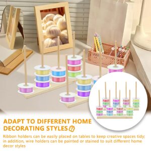 DJAPWPX 2Pcs Ribbon Organizer Wood Ribbon Storage Rack Space Saving Spool Holder Organizer Ribbon Holder for Sewing Craft Mesh Thread Tape Wreath Crochet Florist Wrapping