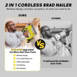 Cordless 18 Gauge Nailer Gun for DeWalt 20V Max Battery, 18 GA 2 in 1 Brad Nailer/Staple Gun with Pack of Nails and Staples Nail Gun for Home Improvement & Woodworking(No Battery)