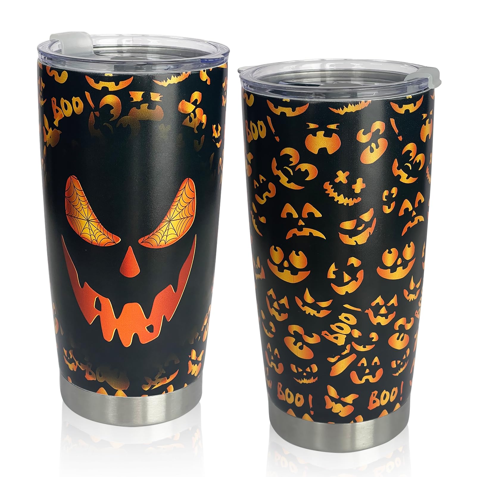 CINHOLL Halloween Boo Tumbler 20oz Insulated Stainless Cup Skull Pumpkin Nightmare Basket Gifts for Women Men Coffee Mug with Lid