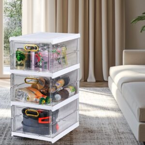 CiBiZi Clear Stackable Collapsible Storage Bins with Lids 3 Tiers Storage Drawers Plastic Drawers Snack Organizer-Storage Solution for Closet Organization Stackable Shoe Boxes