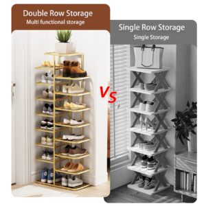 YYW Vertical Shoe Rack- Metal Narrow Shoes Shelf- 2 Rows Small Corner Shoe Storage Organizer for Entryway, Closet, Bedroom, Hallway (6 tiers - matte black)