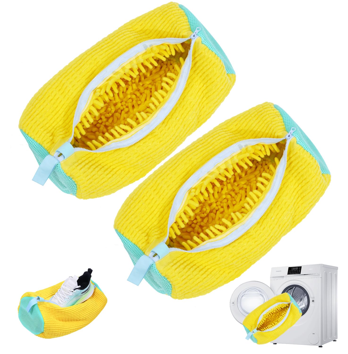 Xan Concept 2Pcs Shoe Washing Machine Bag,Shoe Cleaning Bag for All Shoe Types,Laundry Shoe Bag for Washer and Dryer (Yellow)