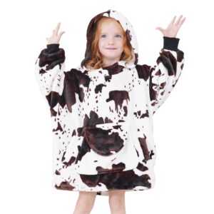 kivee cute wearable blanket hoodie kids toddlers cow print sweatshirt blanket with giant pocket warm cozy cow hooded blanket 2-6 year old girl boy birthday cow gifts