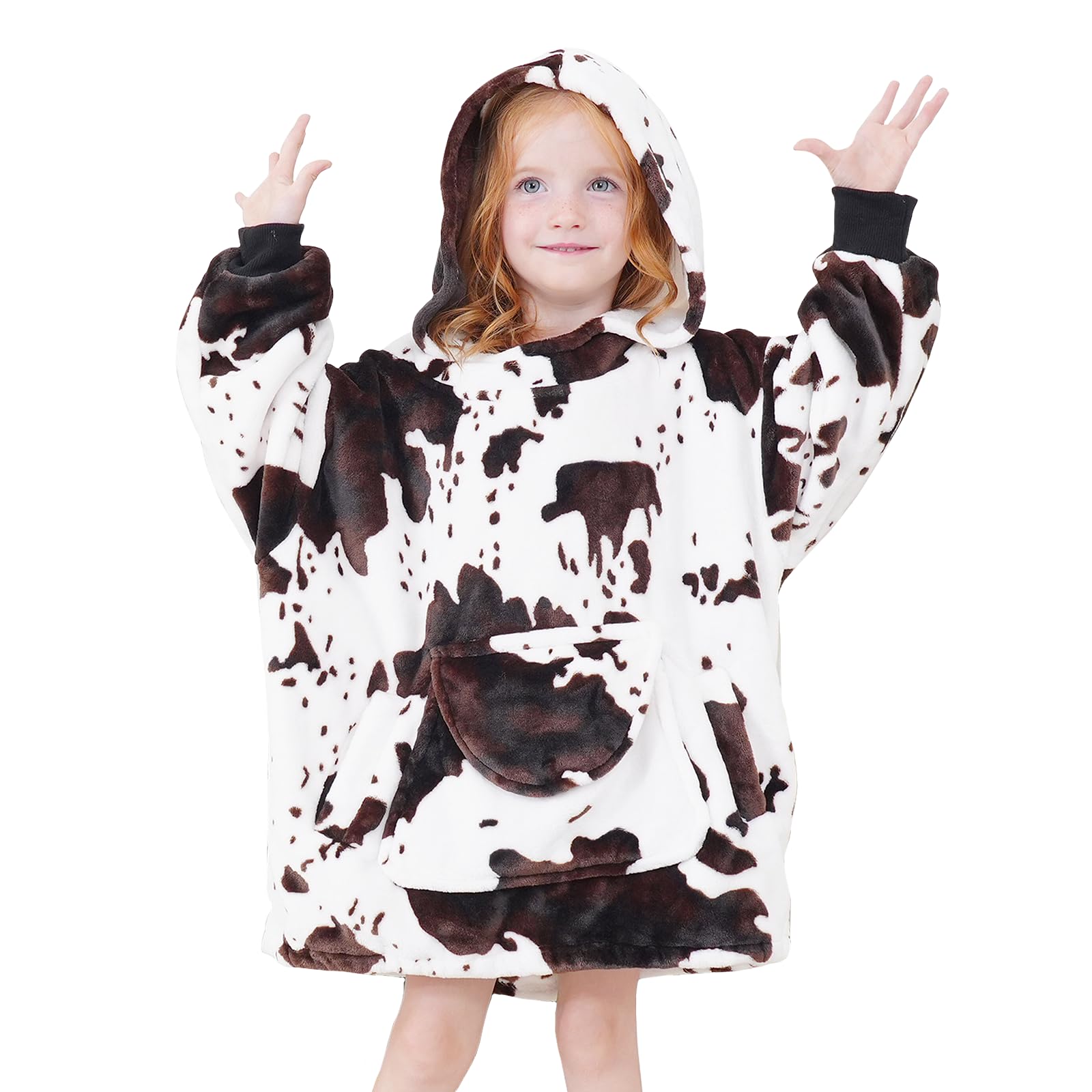 KIVEE Cute Wearable Blanket Hoodie Kids Toddlers Cow Print Sweatshirt Blanket with Giant Pocket Warm Cozy Cow Hooded Blanket 2-6 Year Old Girl Boy Birthday Cow Gifts