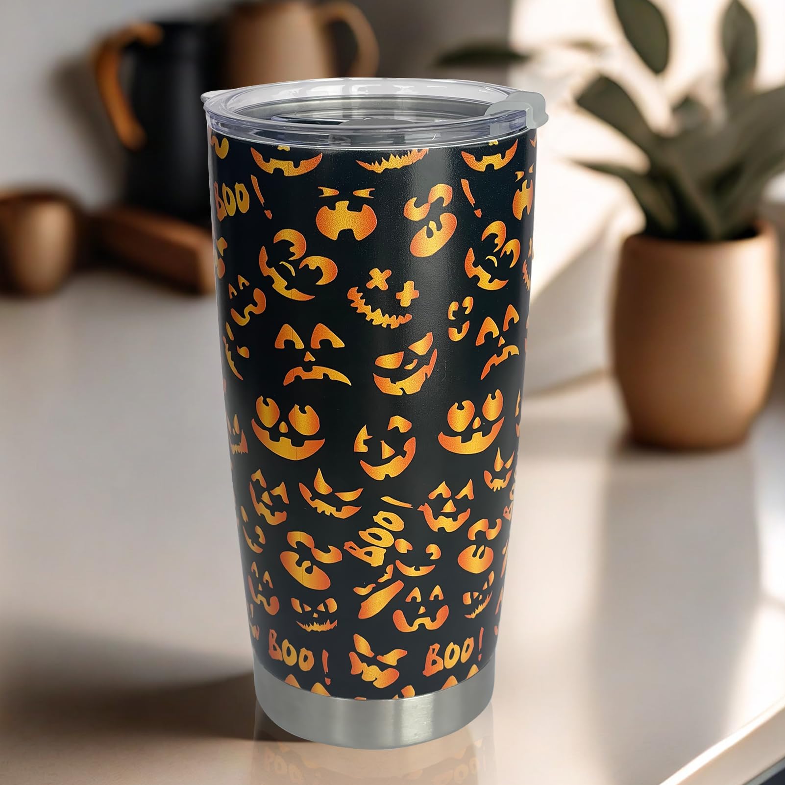 CINHOLL Halloween Boo Tumbler 20oz Insulated Stainless Cup Skull Pumpkin Nightmare Basket Gifts for Women Men Coffee Mug with Lid