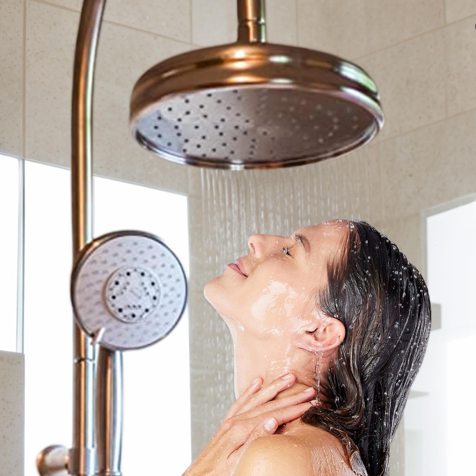 Rain Shower Head Shower Head Vintage Retro Copper Round 7.9x7.9x4.3 In Rain Shower Head High Pressure with Silicone Jets Bathroom Stianless Steel Anti-Rust Shower Head