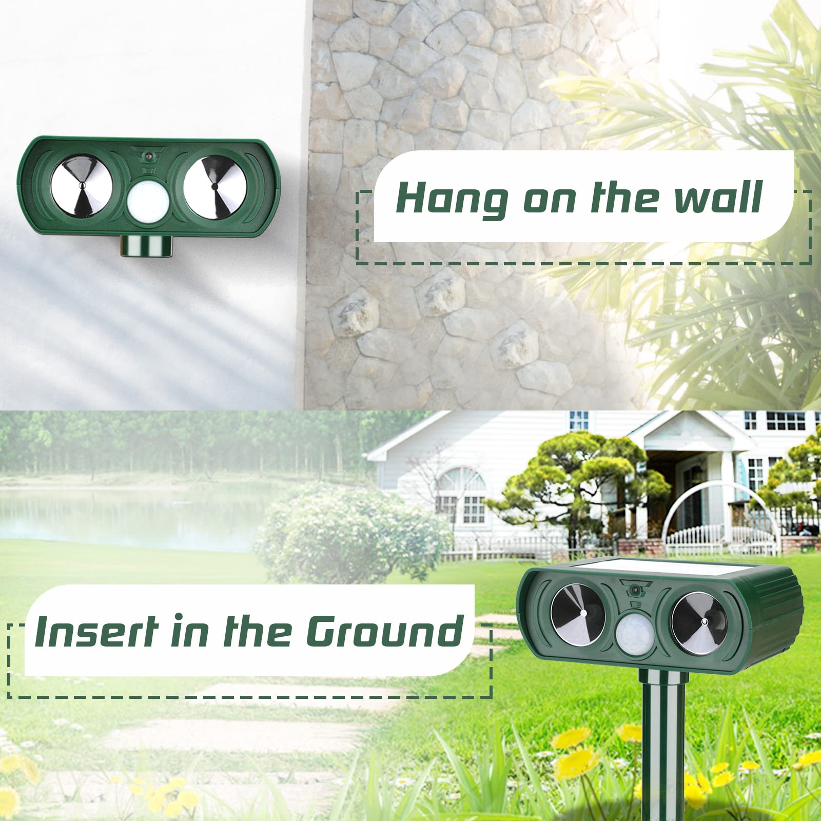 Pblovylu Pack of 4 Ultrasonic Animal Repellent Outdoor Solar Animal Repeller Deer Repellent Devices with Motion Sensor Animal Deterrent to Repel Cat Deer Squirrel Rabbit Dog Skunk for Yard Lawn