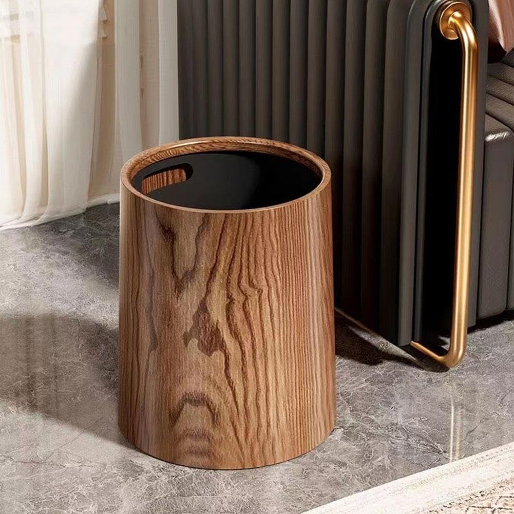 Bathroom Trash Can, Household Trash Can with Swing Lid, Wood Grain Trash Can for Office and Bedroom, with Removable Interior Waste Bucket