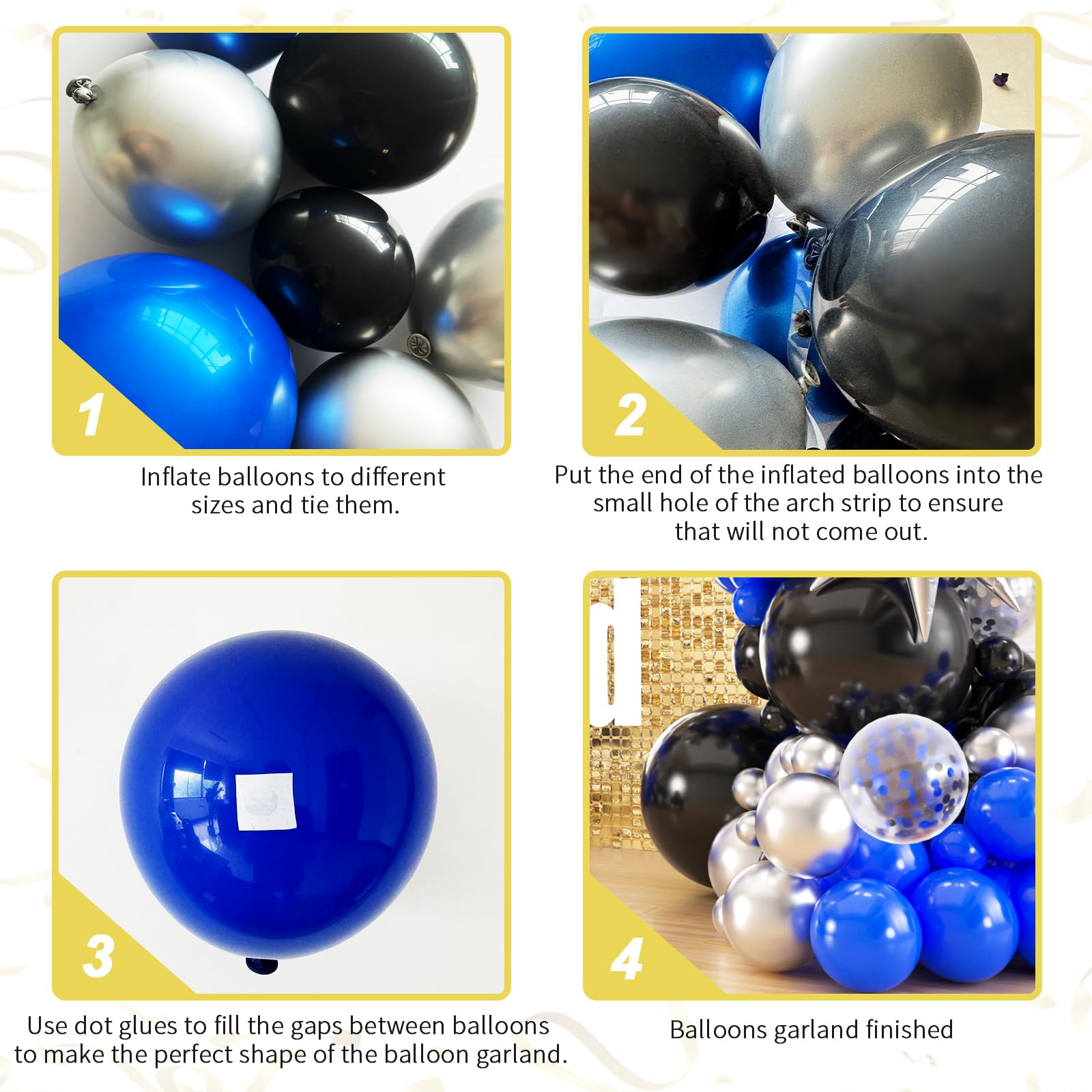 136pcs Blue and Black Balloons Garland Arch Kit, 18 12 10 5 Inch Black Royal Blue Silver Confetti Balloons Different Size Pack for Birthday Graduation New Year Eve Party Decoration