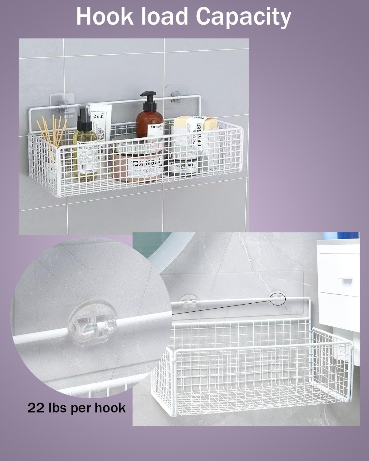 Kethmeva 2-PCS Shower Adhesive Hooks Shower Caddy Adhesive Replacement,Transparent Strong Hook Strip, Waterproof Without Drilling, can be Matched with soap Rack Storage Rack, Kitchen Rack