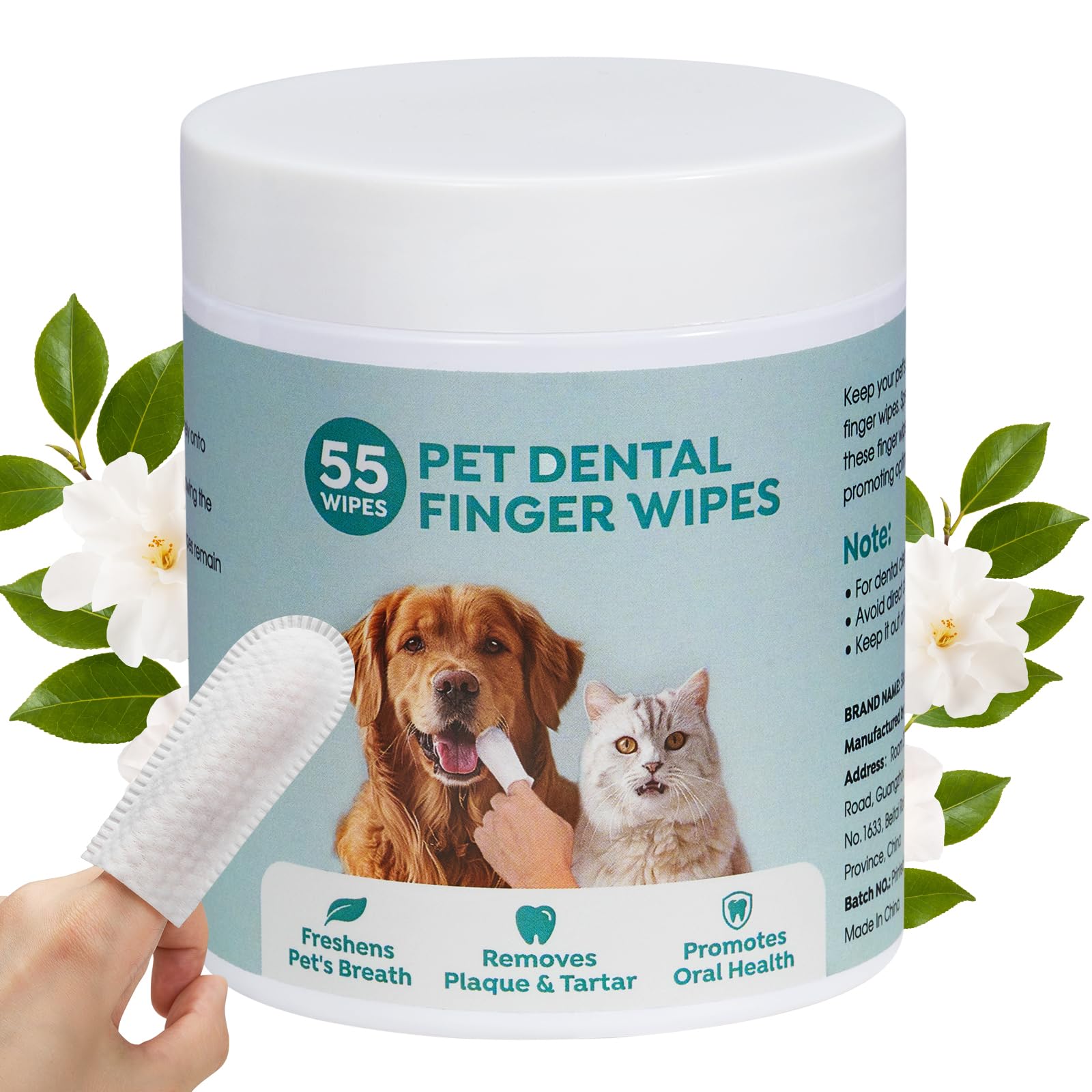 55Pcs Dog Teeth Cleaning Wipes, Dog Dental Wipes Pet Dental Finger Wipes for Dogs & Cats, Dog Teeth Cleaner Cat Dental Wipes Reduces Plaque & Freshens Breath