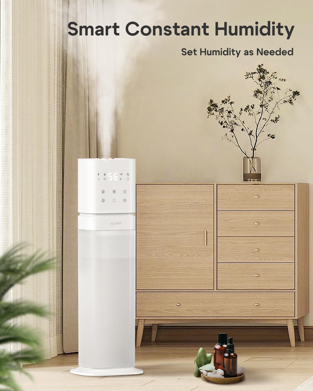 AILINKE Humidifier Large Room, 2.1Gal/8L Humidifiers for Bedroom with Extended Tube, Large Humidifiers 1000 sq.ft. Whole House Cool Mist Humidifier with Night Light, School/Office/Warehouse, White