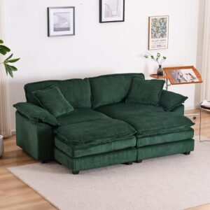 JURMALYN 84.6'' Corduroy Sectional Sofa with Chaise Lounge, Luxury Sofa Bed Lazy Sofa Loveseat Sofa with Ottoman Sleeper Sectional Sofa Daybed for Living Room Apartment, Green