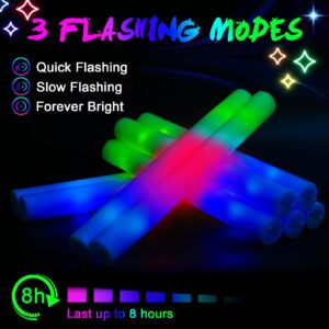 Wellent 155 Foam Glow Sticks Bulk, Foam Light Up Sticks, Bulk Glow Sticks, LED Foam Sticks with 3 Mode Colorful Flashing,Glow in the Dark Party Supplies for Wedding, Birthday, Concert, Raves, New Year