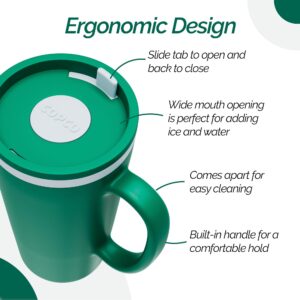 Copco Cone 16oz Insulated Travel Mug with Handle, Double Wall, Slide-Closure Lid, BPA-Free, Microwave & Dishwasher Safe, Reusable Plastic Travel Coffee Tumbler - Portable Coffee Cup (Hunter Green)