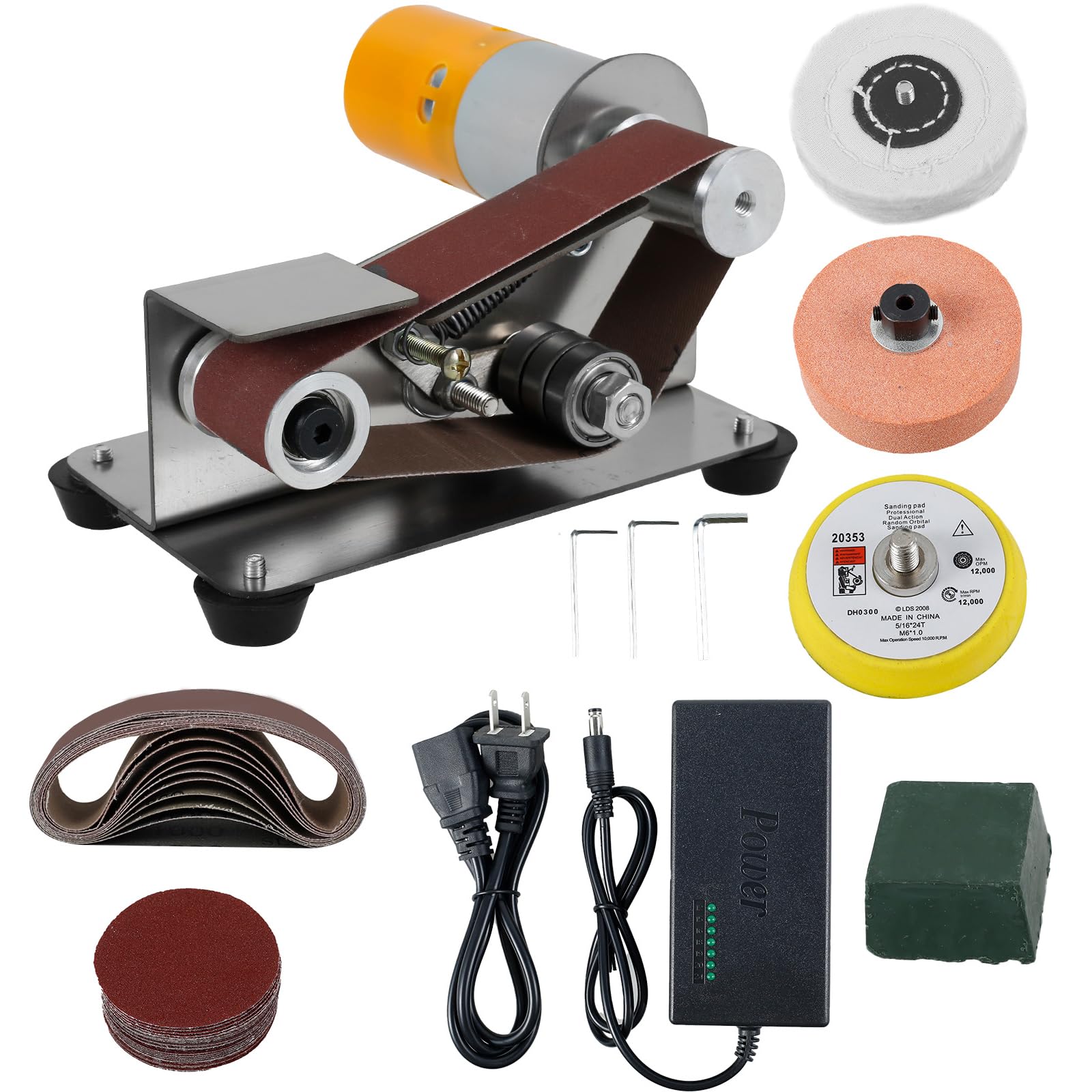 Mini Belt Sander, 15° Electric Spindle Knife Sharpener Bench Grinder Sanding Machine, 7 Adjustable Speed Electric Belt Grinder, Polishing Grinding Machine for Metal Jewelry