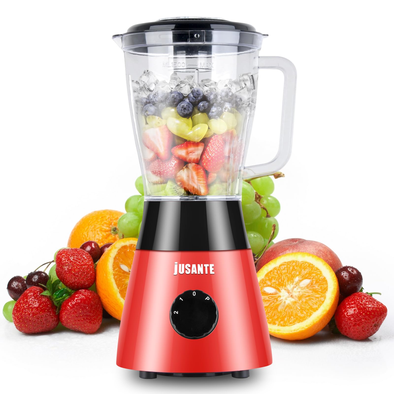 JUSANTE Blender for Smoothies, Small Blender with 500W Motor for Milkshake Desserts Nut Butter, Cocktails Sauces (Red)