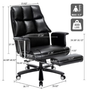 Office Chair Heavy Duty with Footrest, 400lbs-Big Tall PU Leather Ergonomic Office Chair for Heavy People High Back Computer Task Reclining Chair with Wide Thick Cushion Large Home Office Chair