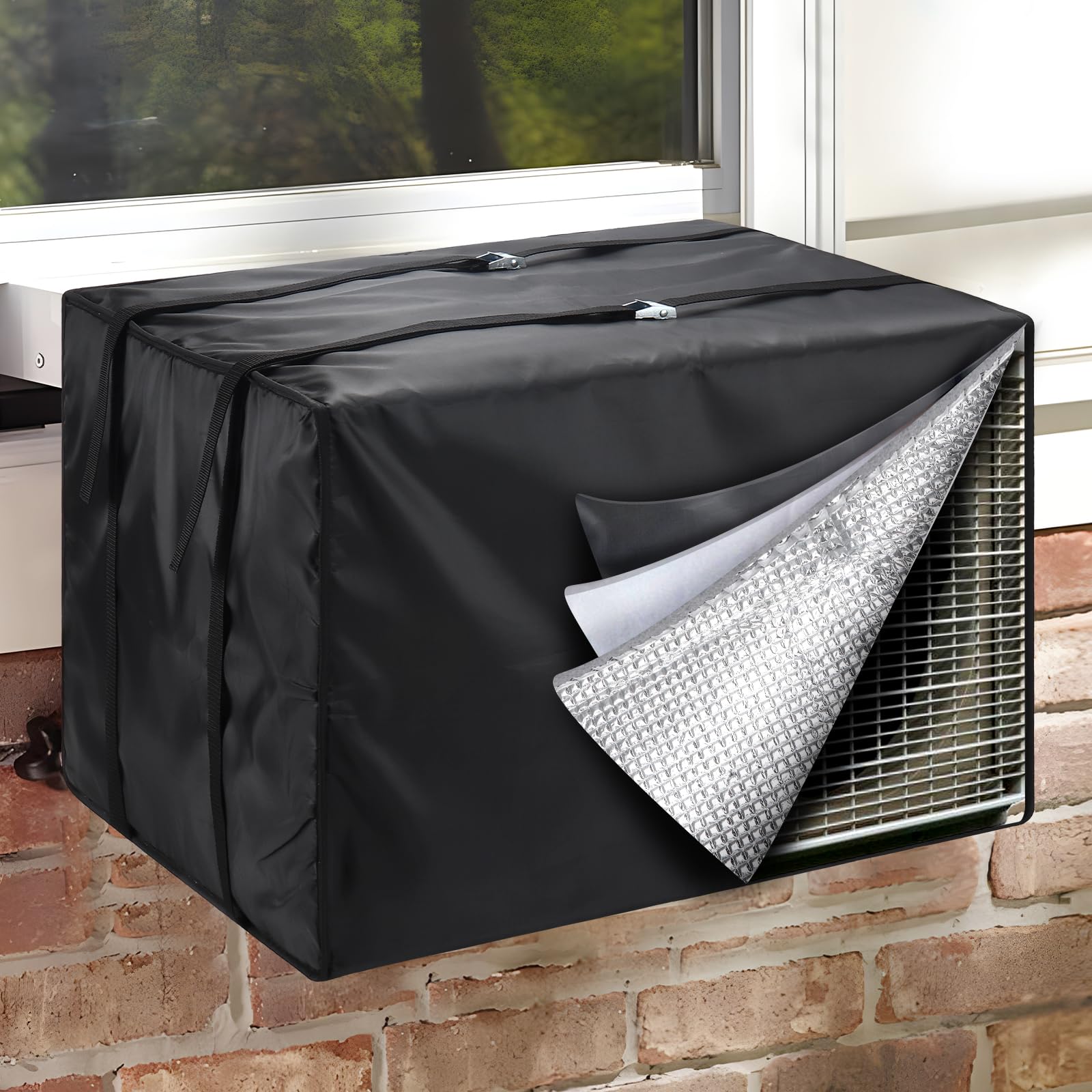 Fivebop Window Air Conditioner Insulation Cover for Outside Units 3 Layer Winter Dustproof Waterproof Outdoor Window AC Cover with Adjustable Straps (25.5"Lx18"Hx20.5"D)