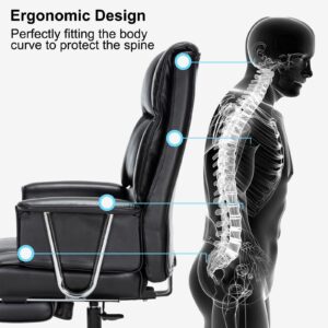 Office Chair Heavy Duty with Footrest, 400lbs-Big Tall PU Leather Ergonomic Office Chair for Heavy People High Back Computer Task Reclining Chair with Wide Thick Cushion Large Home Office Chair