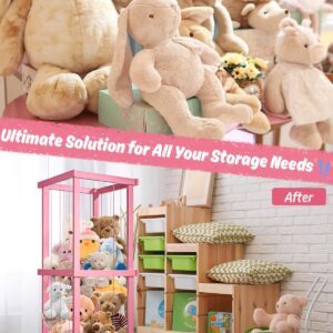 Feidyns Zoo Stuffed Animal Storage Wood, Extra Large Stuffed Animal Toy Zoo Storage Stuffed Animal Zoo Storage Holder Standing with Nets for Nursery Play Room Bedroom, Pink