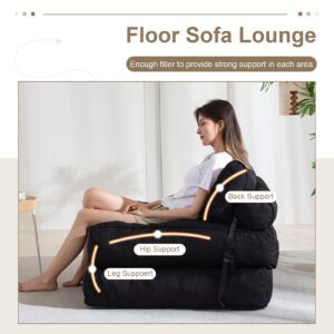 YOSHOOT Folding Couch Sofa Bed, Convertible Sleeper Chairs with Back Support, Foldable Couch Futon Mattress with Pillow, Portable Fold Out Chair Bed Floor Mattress Floor Couch for Living Room