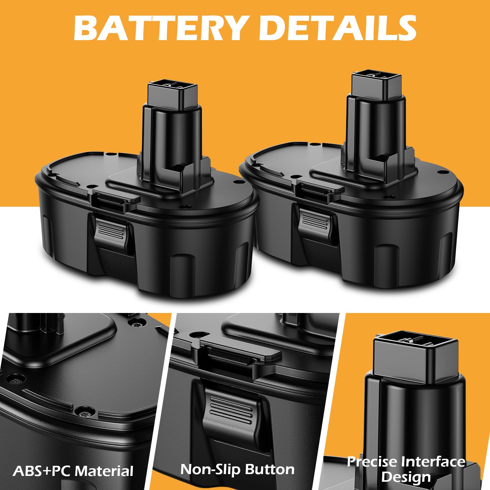 JUNWOOD 2Pack 5000Ah Ni-Mh Replacement for Dewalt 18V Battery Compatible with DC9098 DC9096 DC9099 DC970 DW9095 DW9096 DW9098 DW9099 DE9039 DE9095 DE9096 DE9098