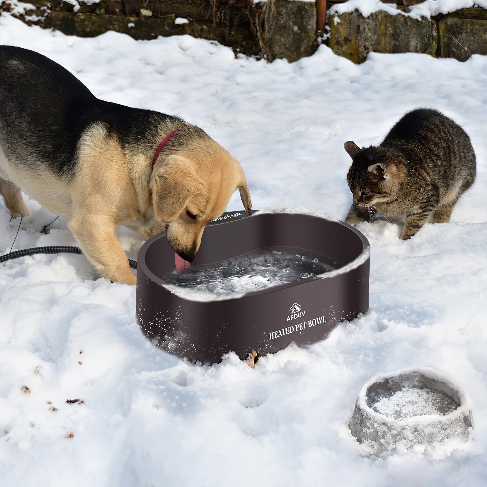 Heated Water Bowl for Dogs Cats Outdoor, 3.5L Heated Pet Bowl for Outside Dog Cat Duck Chickens Birds Waterer in Winter, Automatic Heated Dog Bowl Outdoor with Thermostatic Control and Anti Chew Cord