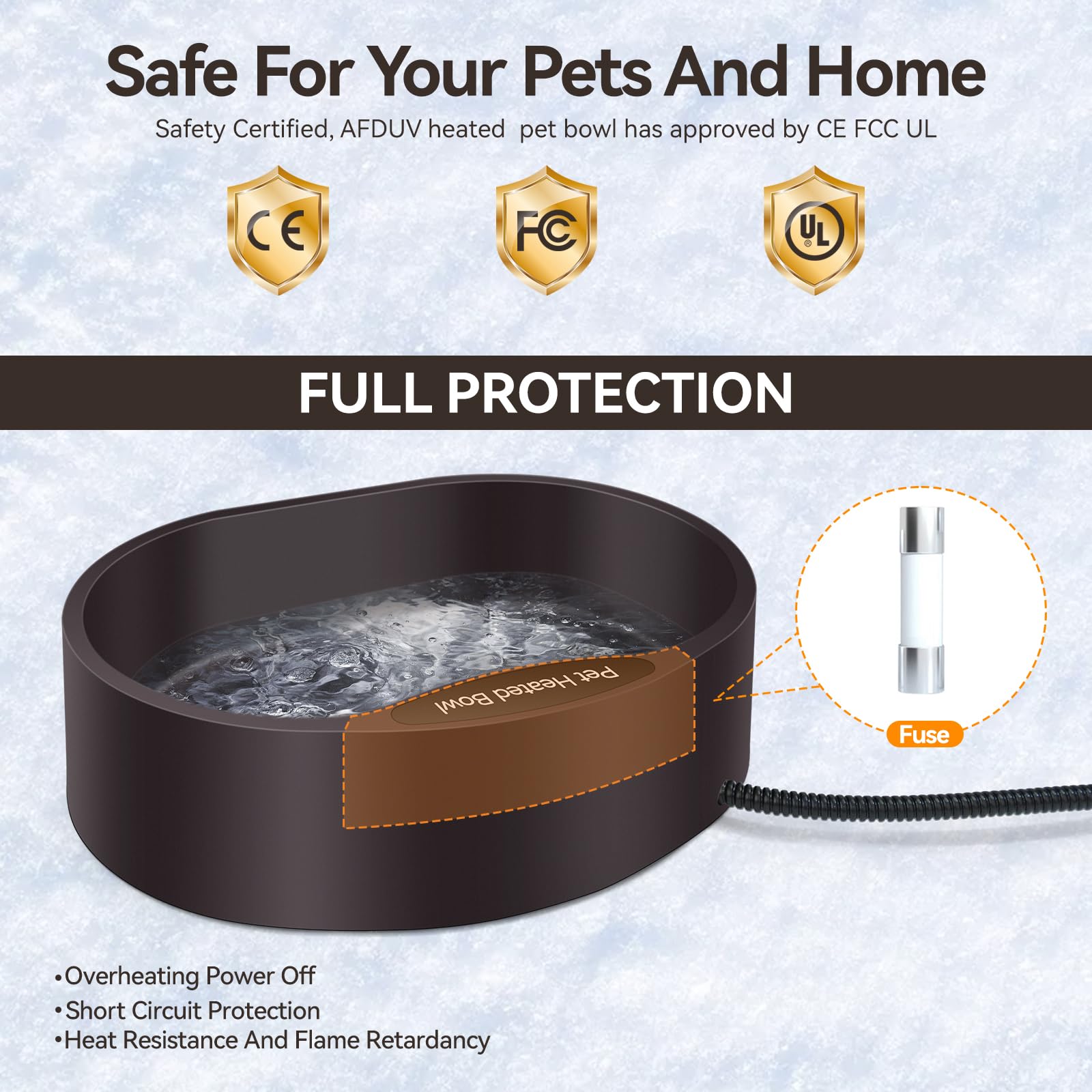 Heated Water Bowl for Dogs Cats Outdoor, 3.5L Heated Pet Bowl for Outside Dog Cat Duck Chickens Birds Waterer in Winter, Automatic Heated Dog Bowl Outdoor with Thermostatic Control and Anti Chew Cord