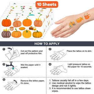 Cute Pumpkin Temporary Tattoos 10 Sheets 100 PCS Fall Pumpkin Party Decorations Favors Supplies Fall Theme Birthday Stickers Halloween Gifts for Boys Girls Kids Class School Prizes Carnival Christmas