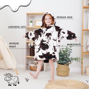 KIVEE Cute Wearable Blanket Hoodie Kids Toddlers Cow Print Sweatshirt Blanket with Giant Pocket Warm Cozy Cow Hooded Blanket 2-6 Year Old Girl Boy Birthday Cow Gifts