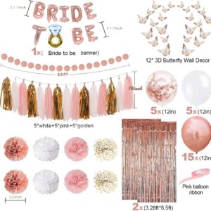 Hyfant Bachelorette Party Decorations Rose Gold Bridal Shower Decorations Bride To Be Decor Supplies Balloon and Banner Set Butterfly Stickers Tassel Tissue Pom Pom Kit for Bachelorette Party Wedding