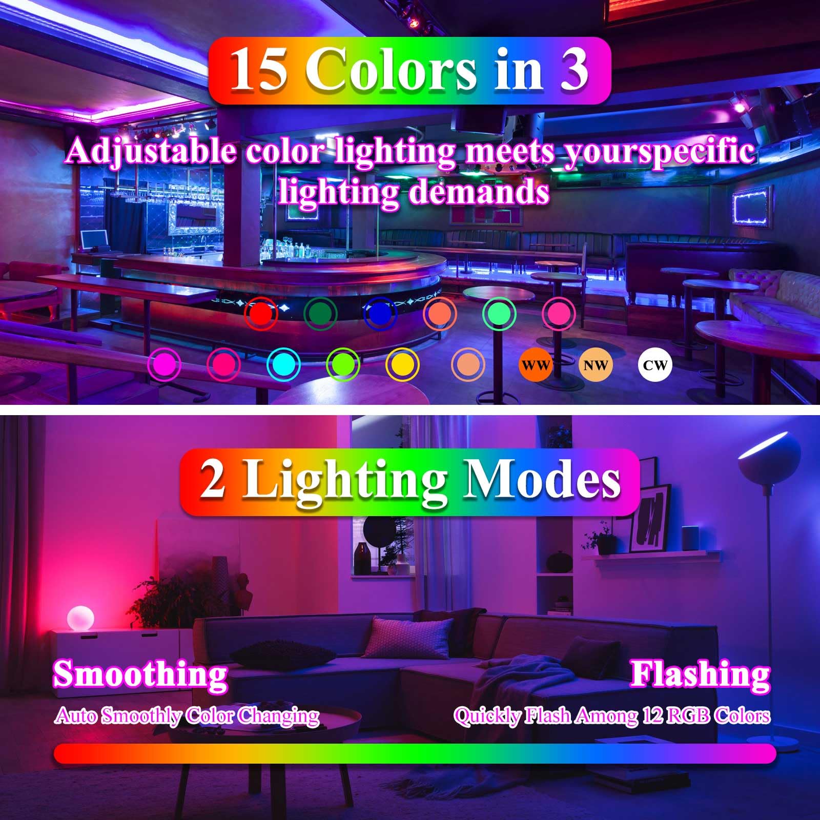 Rechargeable Battery Operated Powered Light Bulbs with Remote Control 2 Pack,Wireless Detachable Magnetic USB Charging LED Bulb, 380 LM Dimmable, 3 Colors, Timer,12 Colors Selectable Puck Lights Bulb