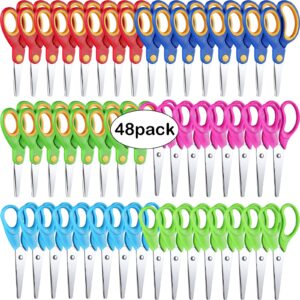 reginary 48 pcs kids scissors bulk 5 inch student scissors children blunt tip safety scissors multipurpose rounded tip scissors for office home school craft supplies, multicolor