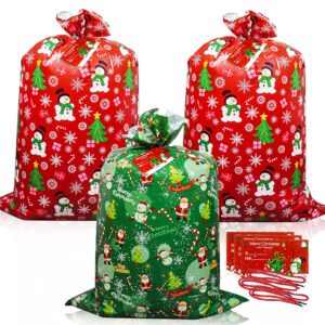 nwvuop 3 pack 36× 44 inches jumbo christmas gift bag, giant plastic gift bag christmas wrapping bag with gift tags(red, green)