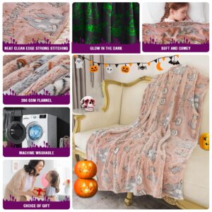 KAKWACO Halloween Blanket for Kids, Glow in The Dark Cute Pumpkin Ghost Bat Witchy Halloween Throw Blanket, Halloween Decorations Gifts for Girls Boys 60"×50" - Orange