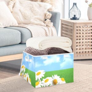 DIGTIA Field Of Daisies Storage Bins with Lids Green Meadow Foldable Storage Basket with Handles Collapsible Large Fabric Organizer Containers for Clothes Shelves Closet Office Home