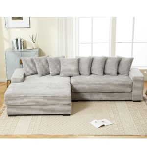 williamspace 111" sectional sofa couch for living room, modern upholstered l-shape sofa 3 seater couch with chaise & pillows, contemporary corner sofa for apartment, corduroy (left-facing,gray)