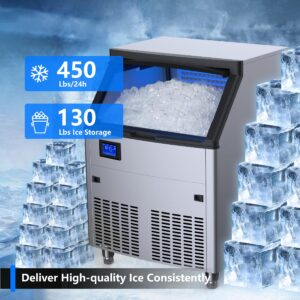 Coolake Commercial Ice Maker Machine 320lbs/24H with 120lbs Storage, Stainless Steel Under Counter Freestanding Ice Maker, Water Filter Reduce Scale up to 99% for Home Bar Restaurant, ETL Approval