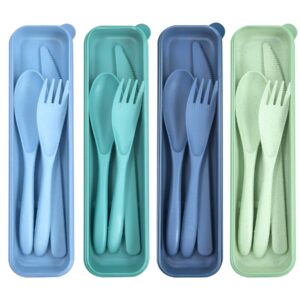 trouskaig 4 sets reusable utensils set with case, travel utensils with case, reusable utensils for lunch box accessories, portable knife fork and spoon lunch utensils set for travel daily use