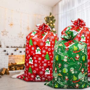 Nwvuop 3 Pack 36× 44 Inches Jumbo Christmas Gift Bag, Giant Plastic Gift Bag Christmas Wrapping Bag with Gift Tags(Red, Green)