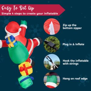 Joiedomi 6 FT Tall Christmas Inflatable Climbing Santa with Gift Bags, Blow Up Xmas Hanging Santa Outdoor Decorations with Build-in LEDs for Xmas Party Decor Yard Outside Garden Holiday Decorations