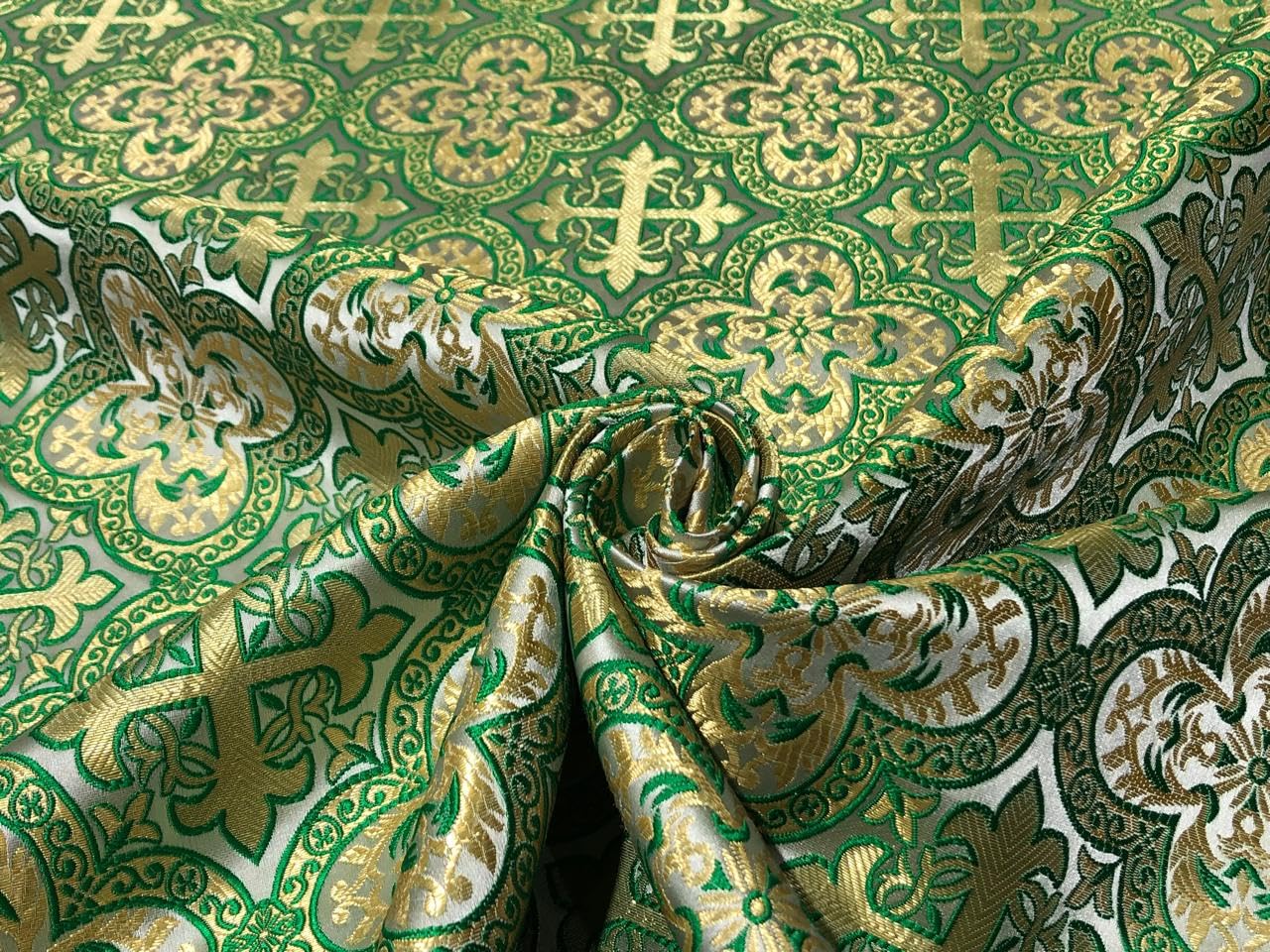 Brocade fabric VESTMENT 60" wide GREEN and GOLD Liturgical Brocades BRO950[1]