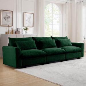 mikibama Modular Sectional Sofa, 122" Corduroy Deep Seat Upholstered Sofa, 3 Seater Comfy Cloud Couch with Waist Pillow for Living Room Office Apartment, Green