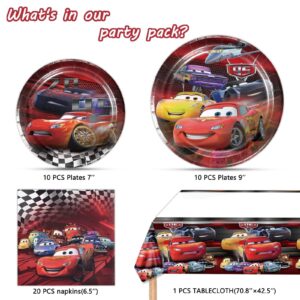 Cars Birthday Party Supplies, 20 Plates, 20 Napkins and 1 Tablecover for Cars Party Decorations