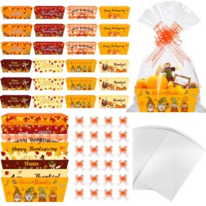 dispowreath 72 pcs thanksgiving gifts basket empty to fill kit 24 fall pumpkin maple leaves gift basket empty 24 clear basket bags 24 pull bows for autumn harvest gift box party favors