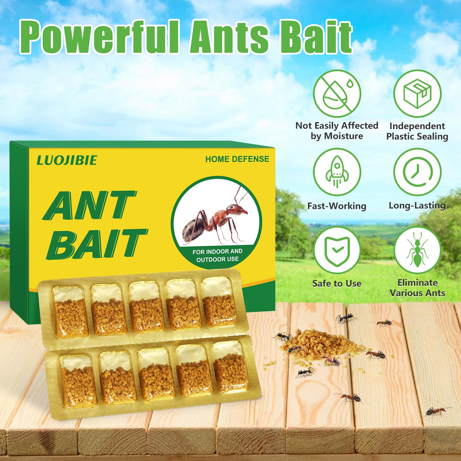 LUOJIBIE Ant Killer Bait for Household Use, Ant Traps, Strongly and Effectively Ant Control for Indoor&Outdoor-10 Count