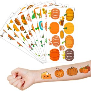 Cute Pumpkin Temporary Tattoos 10 Sheets 100 PCS Fall Pumpkin Party Decorations Favors Supplies Fall Theme Birthday Stickers Halloween Gifts for Boys Girls Kids Class School Prizes Carnival Christmas